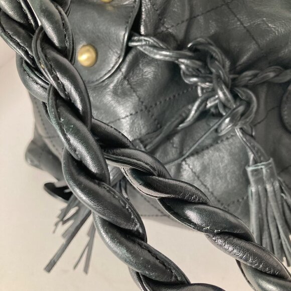 Womens‎ Michael Rome Designs Black Leather Paper Bag Hobo Purse 12 x 14 x 4" - Picture 7 of 11